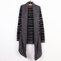 Fashion Long Sleeve Irregular Striped Knit Cardigan