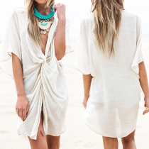 Fashion Solid Color Half Sleeve Beach Smock Sunscreen Clothing