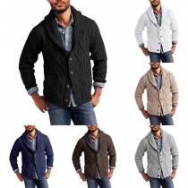 Fashion Solid Color Long Sleeve V-neck Men's Knit Cardigan