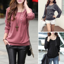 Fashion Solid Color Dolman Sleeve Round Neck Loose T-shirt