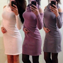 Sexy Off-shoulder Long Sleeve Solid Color Slim Fit Dress