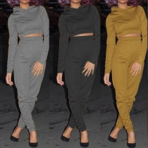 Fashion Solid Color Long Sleeve Hoodie + Pants Two-piece Set