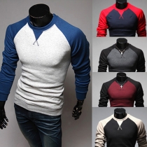 Fashion Contrast Color Long Sleeve Round Neck Men's T-shirt
