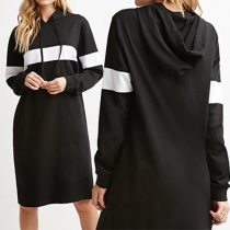 Fashion Contrast Color Long Sleeve Hooded Dress