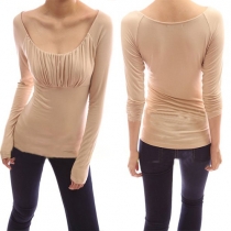Fashion Solid Color Long Sleeve Round Neck T-shirt
