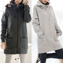 Fashion Solid Color Long Sleeve Hooded Oversized Warm Coat