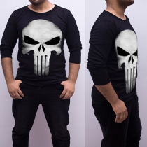 Fashion Long Sleeve Round Neck Skull Head Printed Men's T-shirt