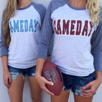 Fashion Contrast Color Long Sleeve Round Neck Letters Printed T-shirt