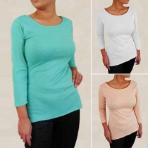 Fashion Solid Color 3/4 Sleeve Round Neck T-shirt