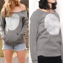 Fashion Long Sleeve Round Neck Moon Pattern Sweatshirt