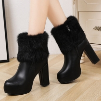 Fashion Round Toe Super High-heeled Faux Fur Ankle Boots Booties