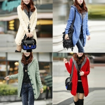 Fashion Solid Color Long Sleeve Hooded Warm Knit Coat