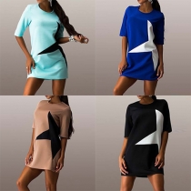 Fashion Half Sleeve Round Neck Pentagram Printed T-shirt Dress