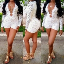 Sexy Deep V-neck Long Sleeve Slim Fit Lace Rompers