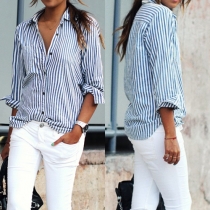 Fashion Long Sleeve POLO Collar Striped Shirt