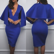 Sexy Deep V-neck Solid Color Cape-style Dress
