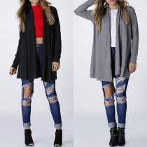 Fashion Solid Color Long Sleeve Open-front Knit Cardigan