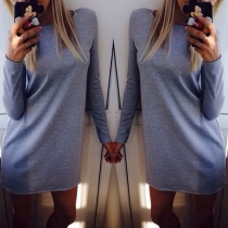 Fashion Solid Color Long Sleeve Round Neck T-shirt Dress