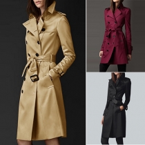 Elegant Solid Color Long Sleeve Double-breasted Trench Coat (Sizes fall small)