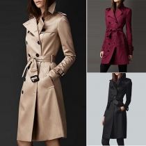 Elegant Solid Color Long Sleeve Double-breasted Trench Coat (Sizes fall small)