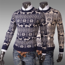Fashion Long Sleeve Round Neck Men's Printed Sweater