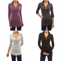 Fashion Solid Color Long Sleeve Slim Fit T-shirt