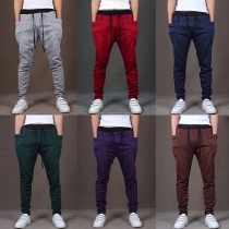 Fashion Solid Color Elastic Waist Men's Sports Harem Pants