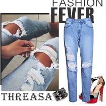 Distressed Style Ripped High Waist Relaxed-fit Jeans