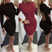 Sexy Backless Long Sleeve Solid Color Bodycon Dress
