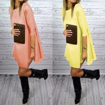 Fashion Solid Color Half Sleeve Round Neck Loose Dress