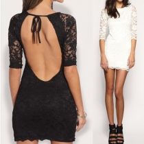 Sexy Backless Half Sleeve Round Neck Slim Fit Lace Dress