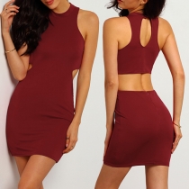 Sexy Hollow Out Sleeveless Solid Color Bodycon Dress
