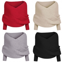 Fashion Solid Color Dolman Sleeve V-neck Knit Shawl