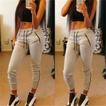 Fashion Solid Color Elastic Waist Casual Sports Pants