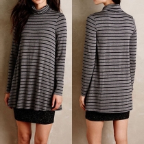 Fashion Long Sleeve Turtleneck Striped Dress
