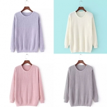 Fashion Solid Color Long Sleeve Round Neck Knit Sweater