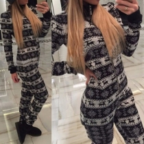 Fashion Long Sleeve Stand Collar Printed Jumpsuits