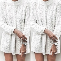 Fashion Solid Color Long Sleeve Round Neck Loose Knit Sweater