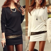 Fashion Solid Color Long Sleeve Round Neck Slim Fit Mini Short Dress(The size runs small)