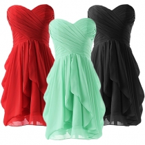Sexy Strapless High Waist Solid Color Chiffon Party Dress