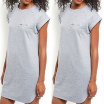 Casual Style Short Sleeve Round Neck Solid Color Shift Dress