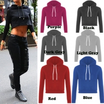 Fashion Solid Color Long Sleeve Short Hoodies