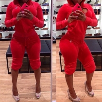 Fashion Solid Color Long Sleeve Hoodie + High Waist Pants Sports Suit