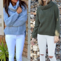 Fashion Solid Color Long Sleeve Turtleneck High-low Hem Loose Sweater