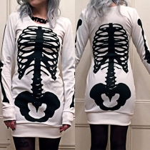 Chic Style Skeleton Printed Long Sleeve Round Neck Sweatshirt