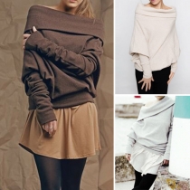 Sexy Slash Neck Dolman Sleeve Solid Color Tops