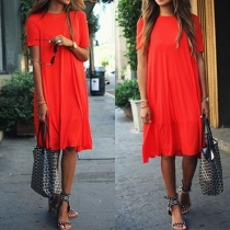 Fashion Solid Color Short Sleeve Round Neck Loose Dress