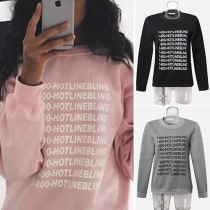 Fashion Long Sleeve Round Neck Letters Printed Sweatshirt