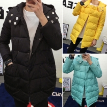 Fashion Solid Color Long Sleeve Hooded Slim Fit Padded Coat
