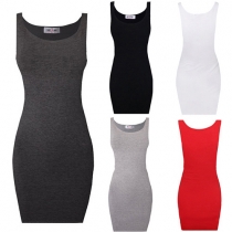 Fashion Solid Color Sleeveless Round Neck Bodycon Dress